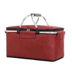 Outdoor Folding Picnic Bag Fruit Basket Thermal Storage Basket - wine red