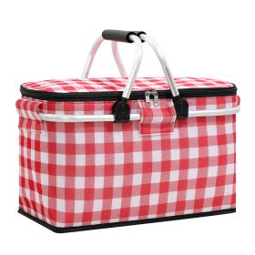 Outdoor Folding Picnic Bag Fruit Basket Thermal Storage Basket - red white