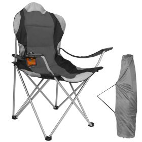 Foldable Camping Chair Heavy Duty Steel Lawn Chair Padded Seat Arm Back Beach Chair 330LBS Max Load with Cup Holder Carry Bag - Grey