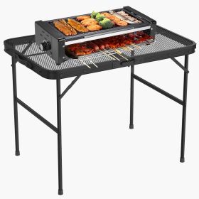 35.62x23.42x25.9in Foldable Camping Table Collapsible Picnic Aluminum Alloy Grill Stand 88LBS Max Load Height Adjustable BBQ Table - Black