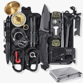 Outdoor Emergency Camping Hiking Survival Gear Tools Kit  - Black - Survival Kit
