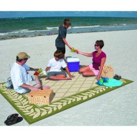 9'x12' Reversible RV Outdoor Patio Mat, Camping Mat, Interlocked Squares (Reversible with 2 designs) - Green