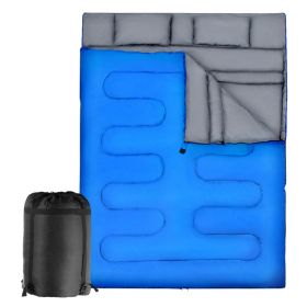 Traving Camping Portable Duble Person Waterproof Sleeping Bag W/ 2 Pillows - Blue - Sleeping Pad
