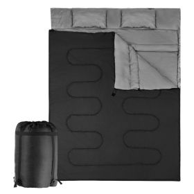 Traving Camping Portable Duble Person Waterproof Sleeping Bag W/ 2 Pillows - Black - Sleeping Pad