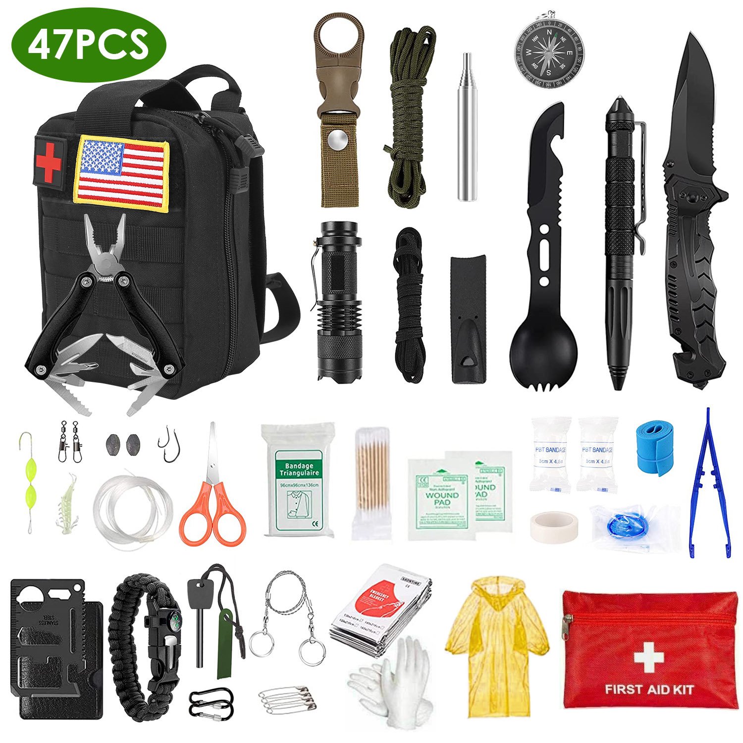 47Pcs Emergency Survival Kit Survival EDC Gear Equipment Tool - Black 47Pcs Emergency Survival Kit Survival EDC Gear Equipment Tool - Black