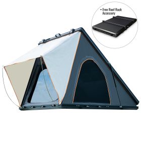 Trustmade Luxurious Triangle Aluminium Black Hard Shell Grey Rooftop Tent for Camping - BlackGrey with Rack