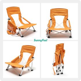 Low Folding Camping Chair, Portable Beach Chairs, Mesh Back Lounger For Outdoor Lawn Beach Camp Picnic - orange
