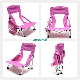 Low Folding Camping Chair, Portable Beach Chairs, Mesh Back Lounger For Outdoor Lawn Beach Camp Picnic - Pink