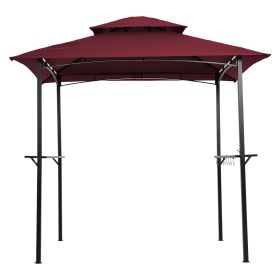 Outdoor Grill Gazebo 8 x 5 Ft, Shelter Tent, Double Tier Soft Top Canopy and Steel Frame with hook and Bar Counters,Burgundy YK - Burgundy