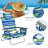 4-Pack 5-Position Outdoor Folding Backpack Beach Reclining Chair with Pillow - Blue