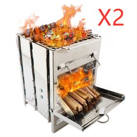 Lightweight Camping Wood Stove Adjustable Folding Wood Stove Burning for Outdoor Cooking Picnic Hunting BBQ Windproof (Option: Silver 2PCS)
